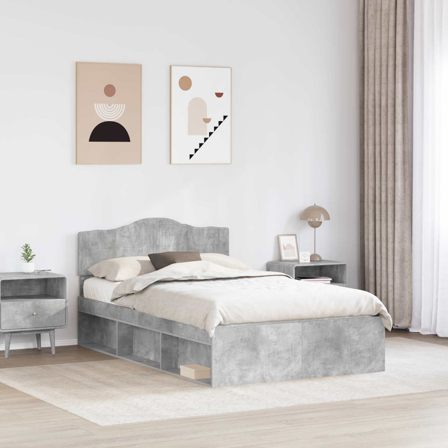 vidaXL Bed Frame Concerte Grey 135 x 190 cm Solid Pine Wood