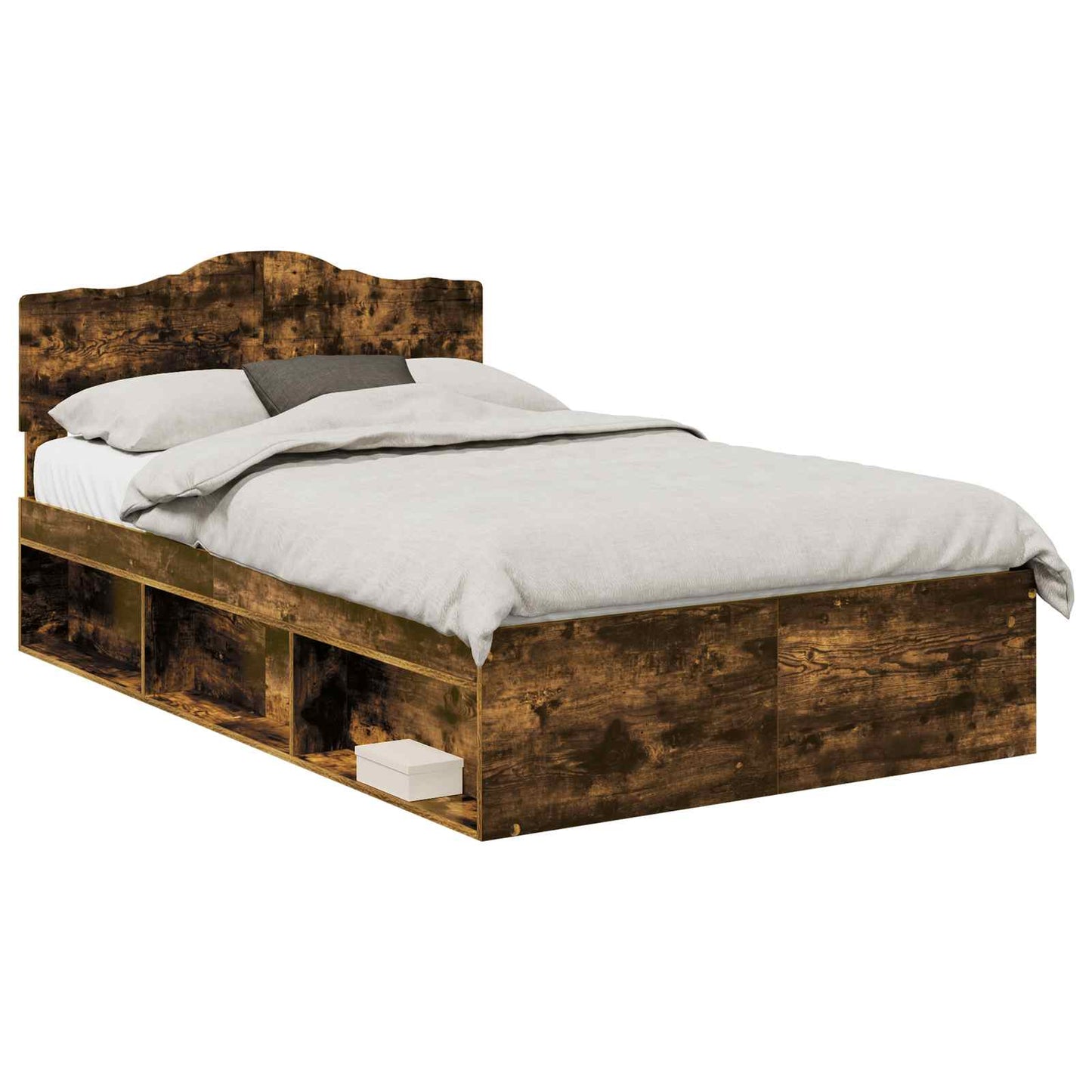 vidaXL Bed Frame Smoked Oak 135 x 190 cm Solid Pine Wood