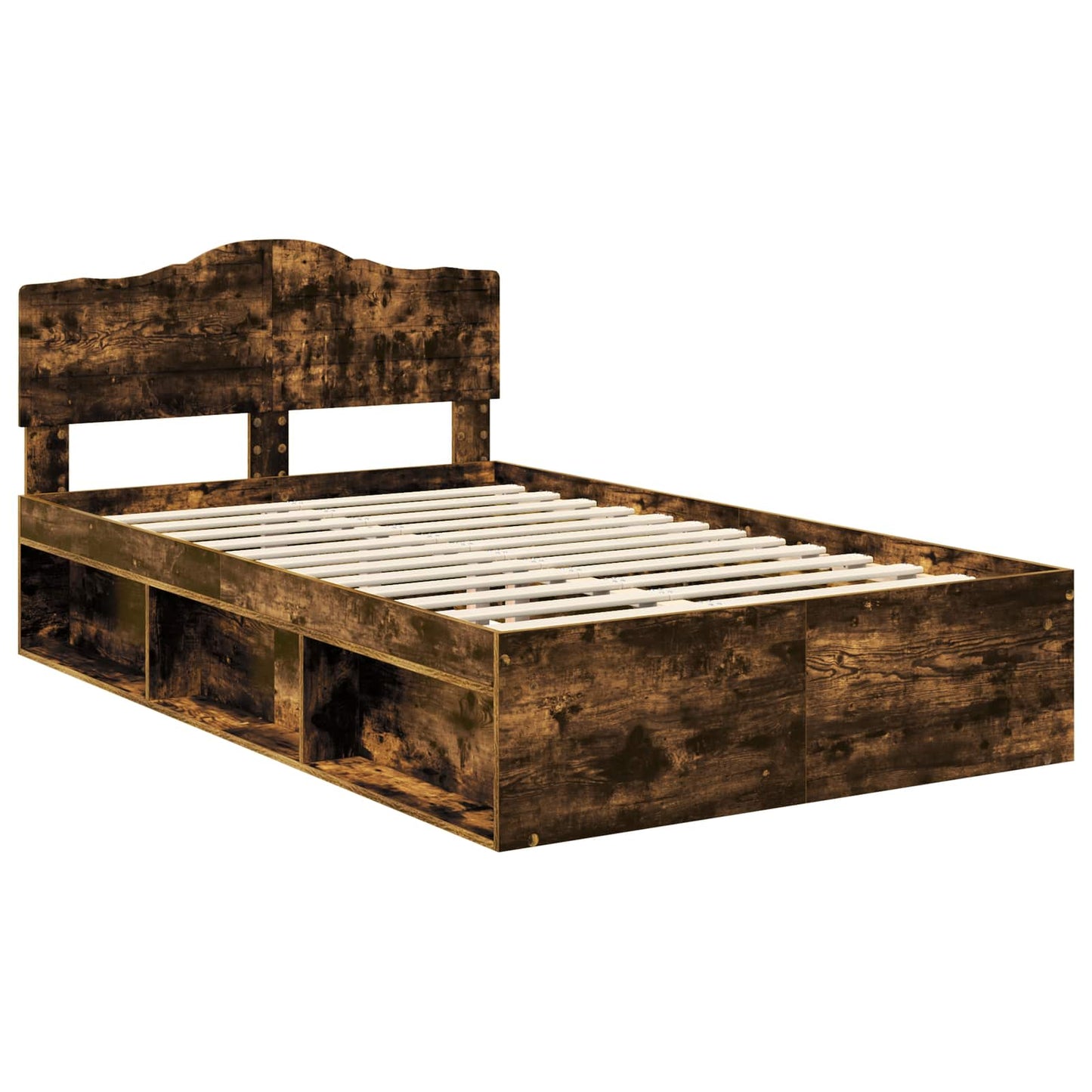 vidaXL Bed Frame Smoked Oak 135 x 190 cm Solid Pine Wood