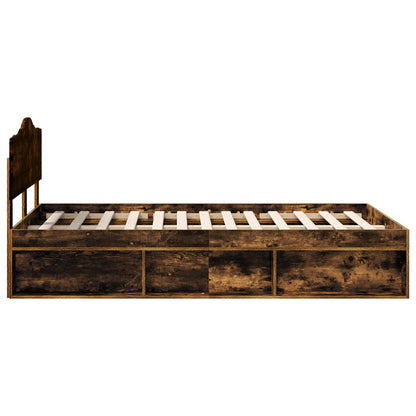 vidaXL Bed Frame Smoked Oak 135 x 190 cm Solid Pine Wood