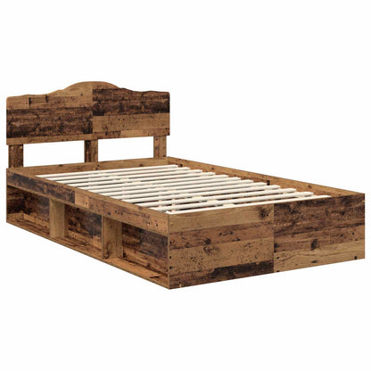 vidaXL Bed Frame with Headboard Old Wood 135 x 190 cm Solid Pine Wood