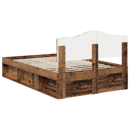 vidaXL Bed Frame with Headboard Old Wood 135 x 190 cm Solid Pine Wood