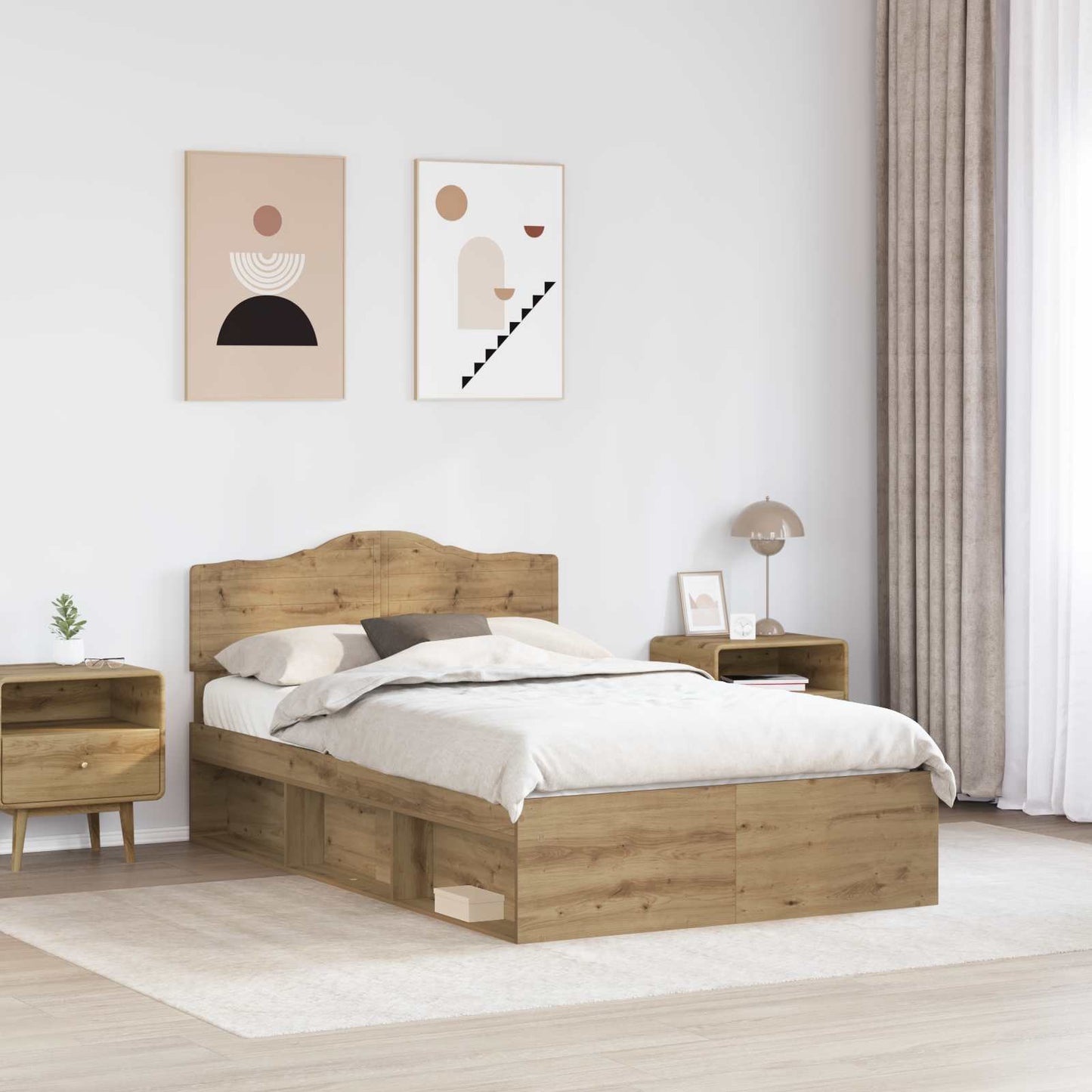 vidaXL Bed Frame Artisian Oak 135 x 190 cm Solid Pine Wood