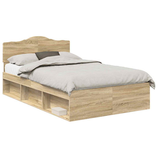 vidaXL Bed Frame with Headboard Sonoma 120 x 200 cm Solid Pine Wood