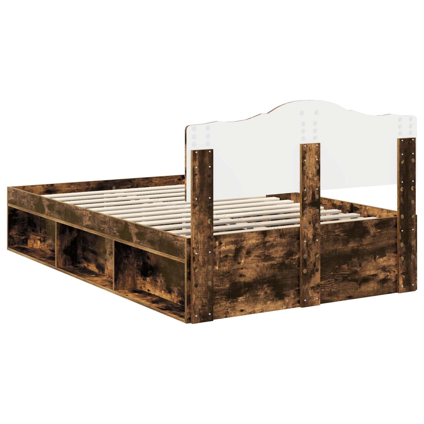 vidaXL Bed Frame Smoked Oak 120 x 200 cm Solid Pine Wood