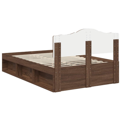 vidaXL Bed Frame with Headboard Brown Oak 120 x 200 cm Solid Pine Wood