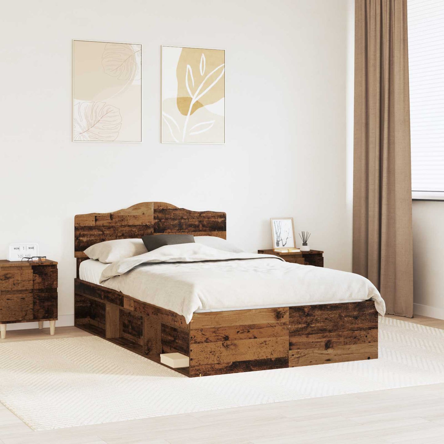 vidaXL Bed Frame with Headboard Old Wood 120 x 200 cm Solid Pine Wood