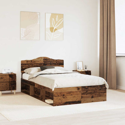 vidaXL Bed Frame with Headboard Old Wood 120 x 200 cm Solid Pine Wood