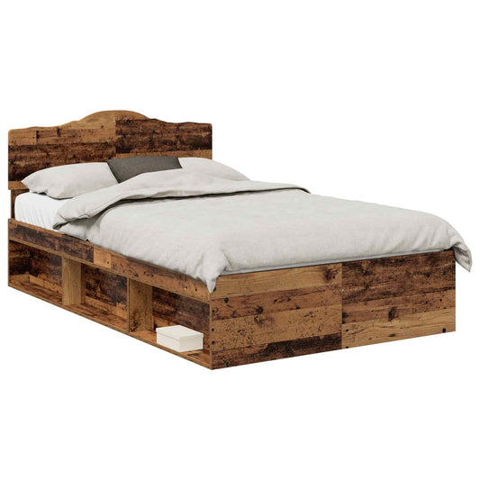 vidaXL Bed Frame with Headboard Old Wood 120 x 200 cm Solid Pine Wood