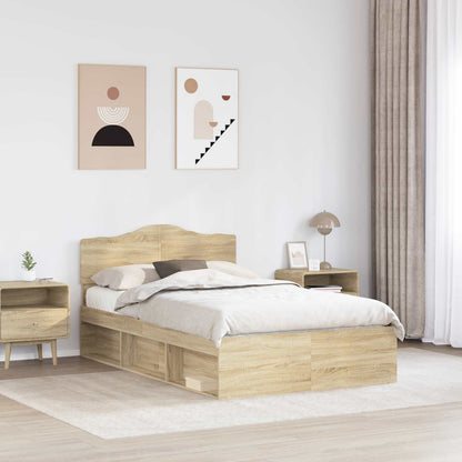 vidaXL Bed Frame with Headboard Sonoma 120 x 190 cm Solid Pine Wood