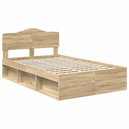 vidaXL Bed Frame with Headboard Sonoma 120 x 190 cm Solid Pine Wood
