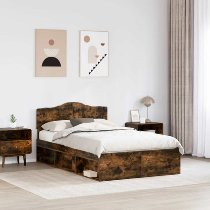 vidaXL Bed Frame Smoked Oak 120 x 190 cm Solid Pine Wood