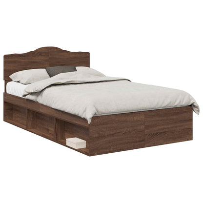 vidaXL Bed Frame with Headboard Brown Oak 120 x 190 cm Solid Pine Wood