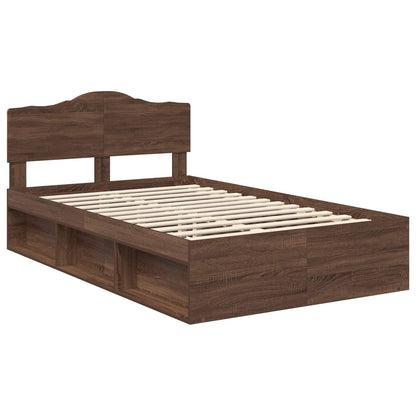 vidaXL Bed Frame with Headboard Brown Oak 120 x 190 cm Solid Pine Wood