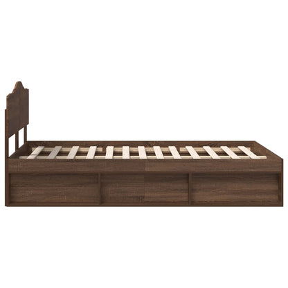 vidaXL Bed Frame with Headboard Brown Oak 120 x 190 cm Solid Pine Wood