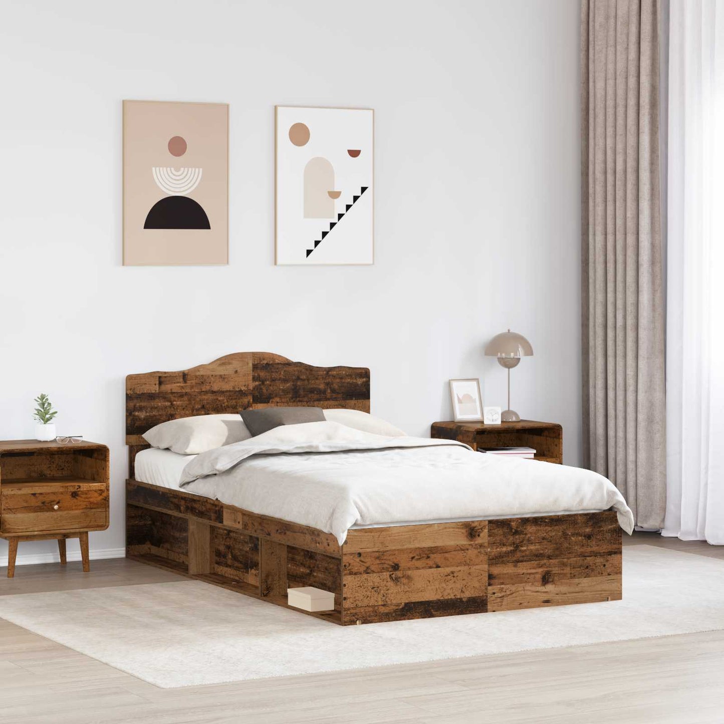 vidaXL Bed Frame with Headboard Old Wood 120 x 190 cm Solid Pine Wood
