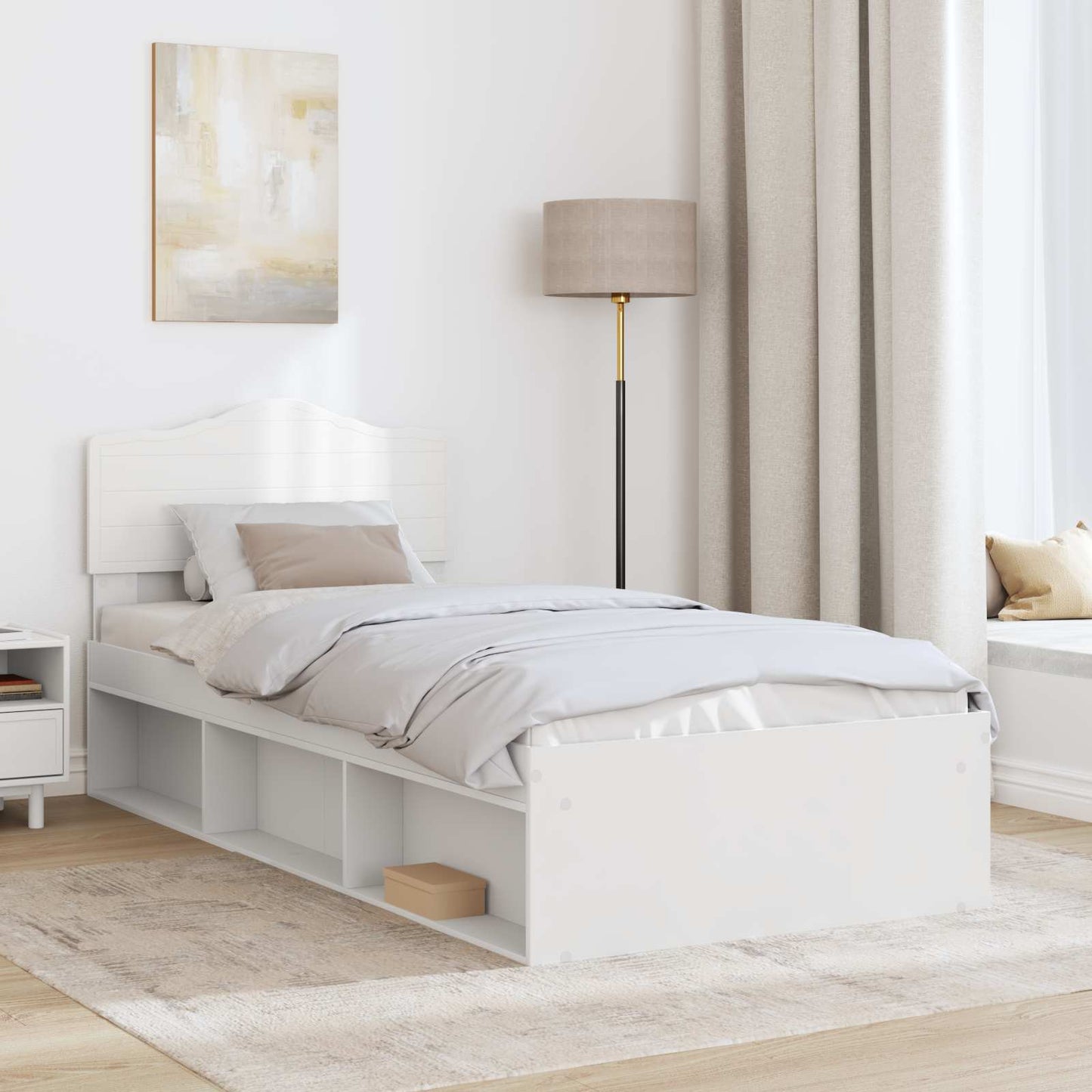 vidaXL Bed Frame with Headboard White 100 x 200 cm Solid Pine Wood