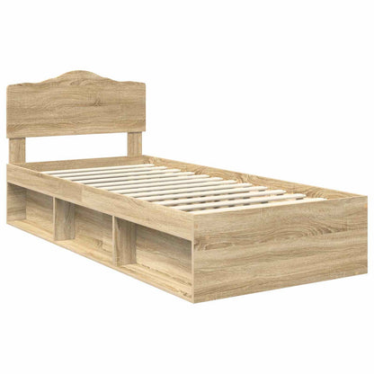 vidaXL Bed Frame with Headboard Sonoma 100 x 200 cm Solid Pine Wood