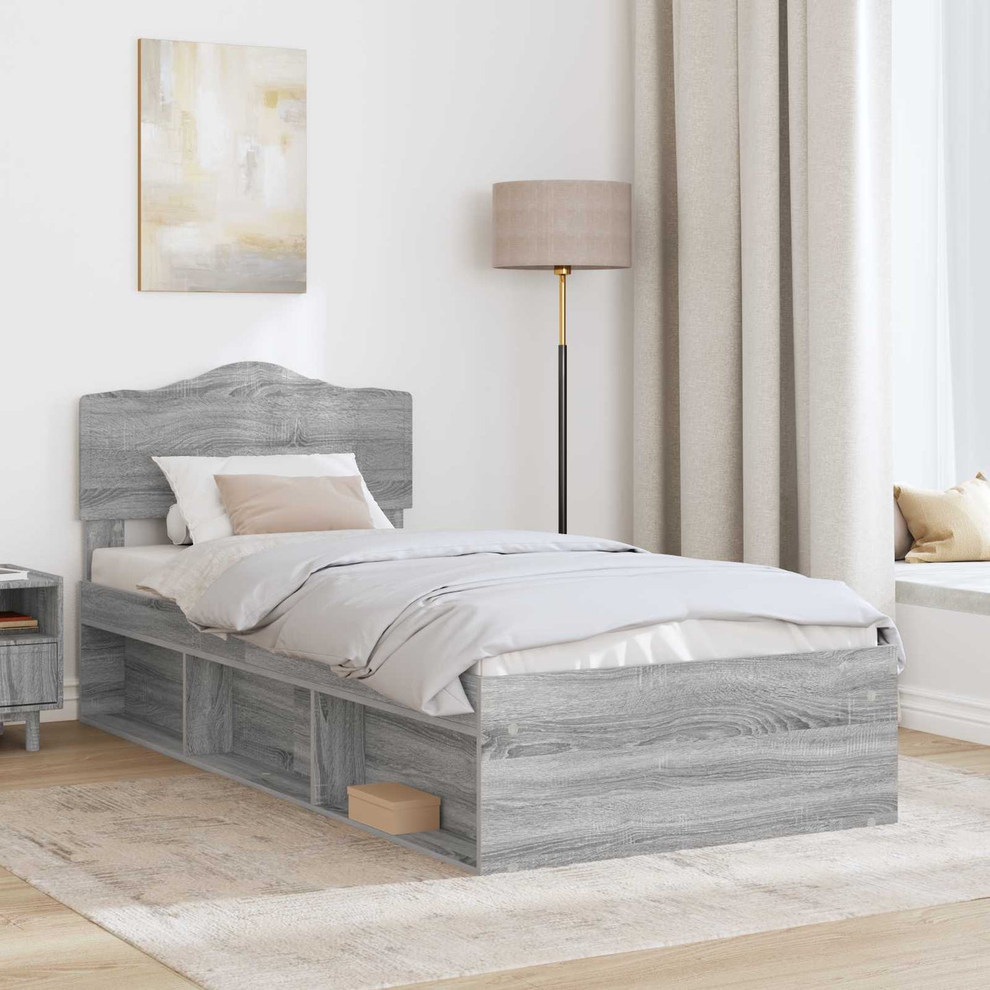 vidaXL Bed Frame Grey Sonoma 100 x 200 cm Solid Pine Wood