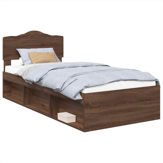 vidaXL Bed Frame with Headboard Brown Oak 100 x 200 cm Solid Pine Wood