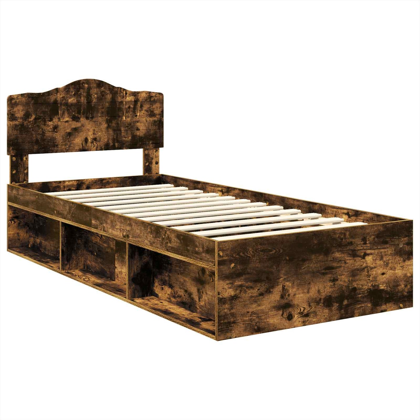vidaXL Bed Frame with Headboard Smoked Oak 90 x 200 cm Solid Pine Wood