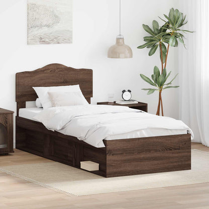 vidaXL Bed Frame with Headboard Brown Oak 90 x 200 cm Solid Pine Wood