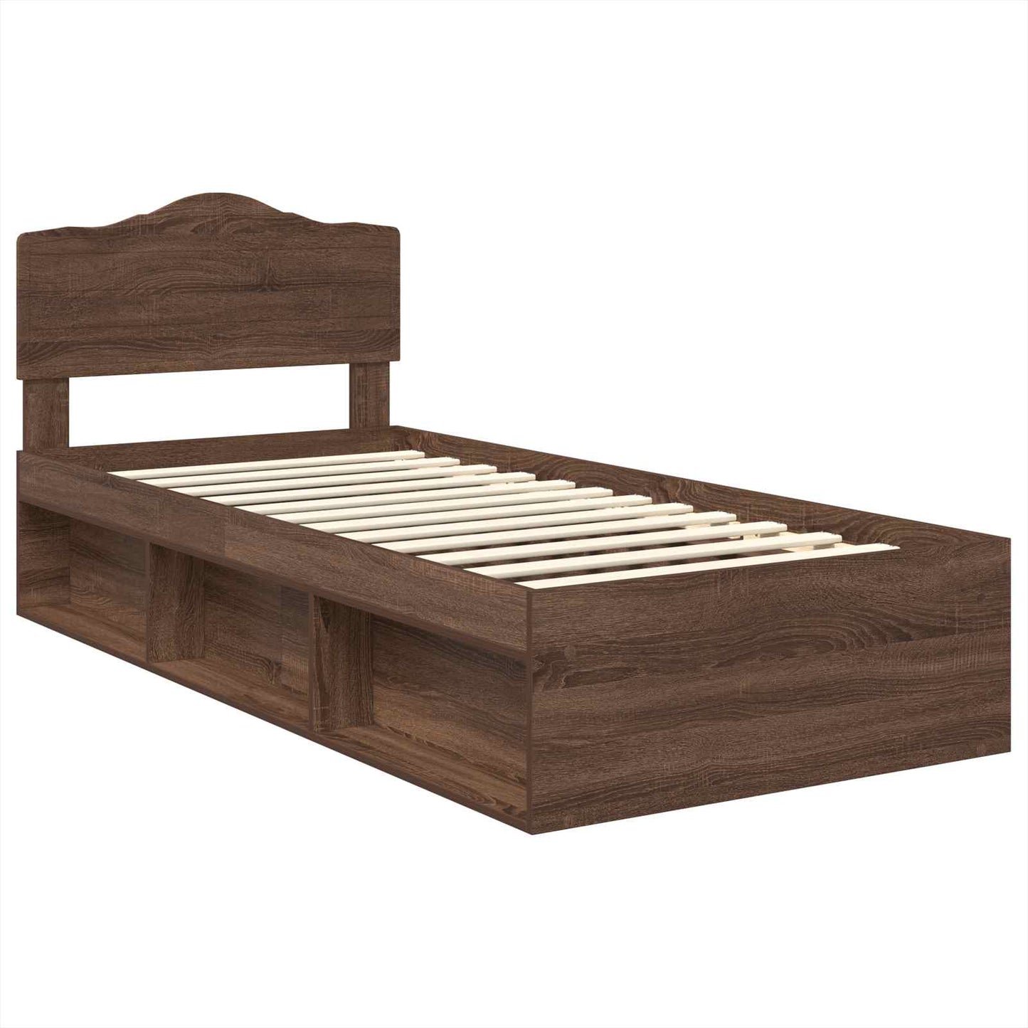 vidaXL Bed Frame with Headboard Brown Oak 90 x 200 cm Solid Pine Wood