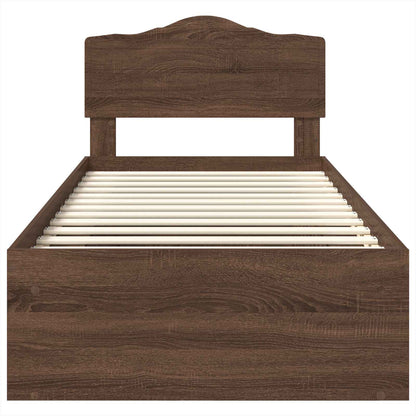 vidaXL Bed Frame with Headboard Brown Oak 90 x 200 cm Solid Pine Wood