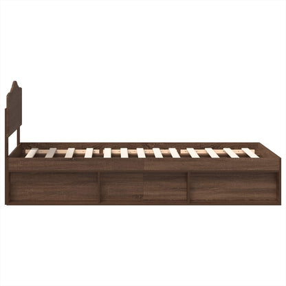 vidaXL Bed Frame with Headboard Brown Oak 90 x 200 cm Solid Pine Wood