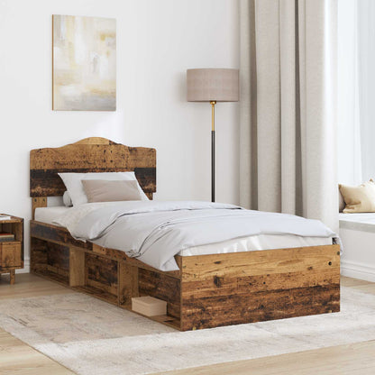 vidaXL Bed Frame with Headboard Old Wood 90 x 200 cm Solid Pine Wood