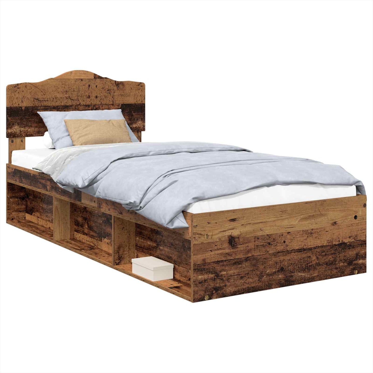 vidaXL Bed Frame with Headboard Old Wood 90 x 200 cm Solid Pine Wood