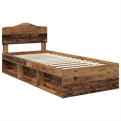 vidaXL Bed Frame with Headboard Old Wood 90 x 200 cm Solid Pine Wood