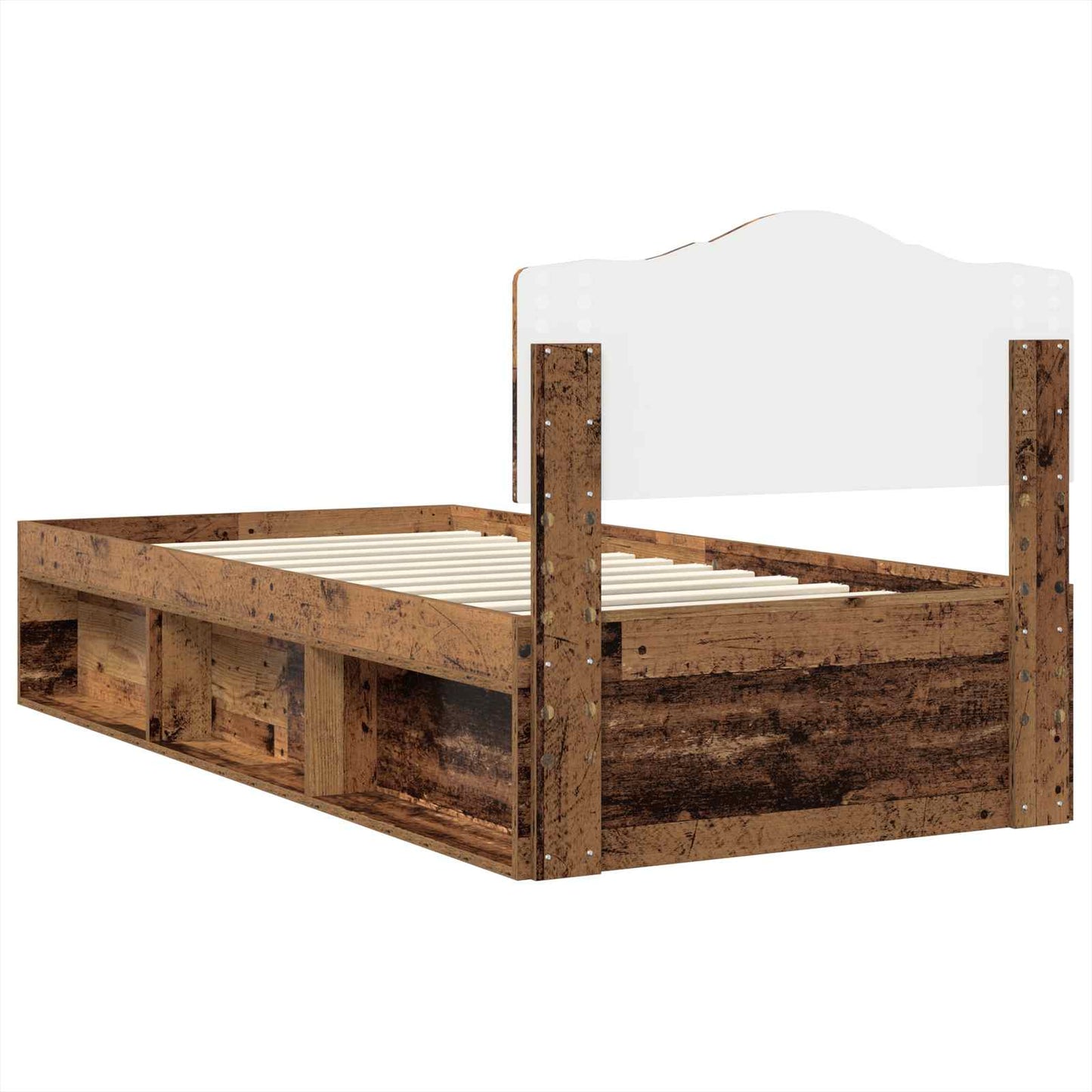vidaXL Bed Frame with Headboard Old Wood 90 x 200 cm Solid Pine Wood