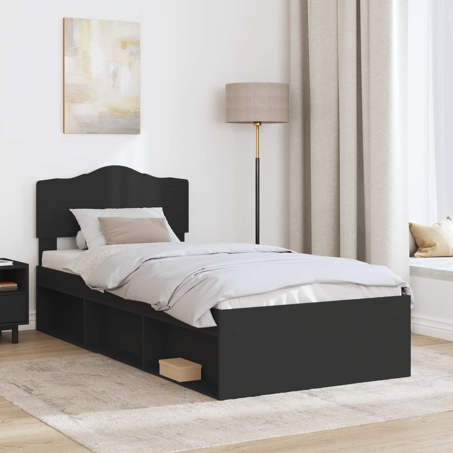 vidaXL Bed Frame with Headboard Black 90 x 190 cm Solid Pine Wood