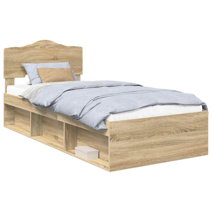 vidaXL Bed Frame with Headboard Sonoma 90 x 190 cm Solid Pine Wood