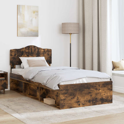 vidaXL Bed Frame with Headboard Smoked Oak 90 x 190 cm Solid Pine Wood