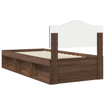 vidaXL Bed Frame with Headboard Brown Oak 90 x 190 cm Solid Pine Wood