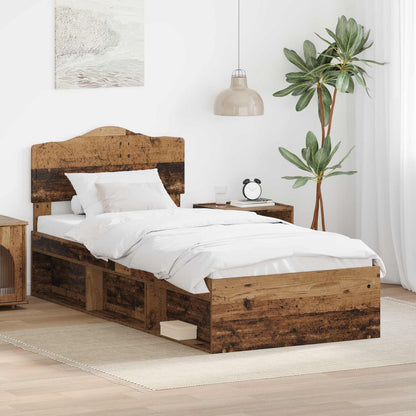 vidaXL Bed Frame with Headboard Old Wood 90 x 190 cm Solid Pine Wood