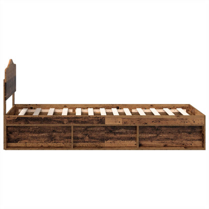 vidaXL Bed Frame with Headboard Old Wood 90 x 190 cm Solid Pine Wood