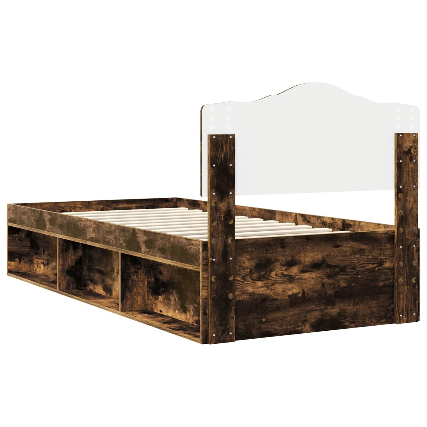 vidaXL Bed Frame with Headboard Smoked Oak 75 x 190 cm Solid Pine Wood