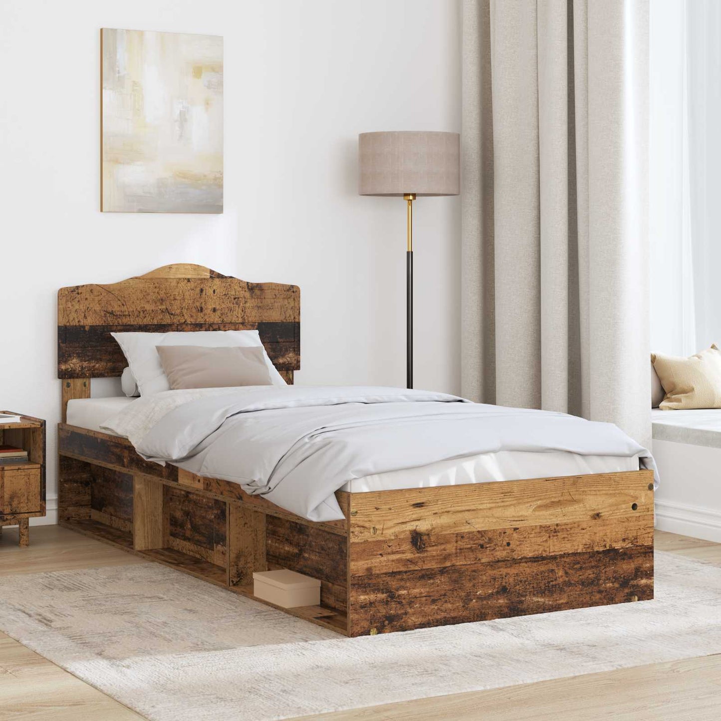 vidaXL Bed Frame with Headboard Old Wood 75 x 190 cm Solid Pine Wood