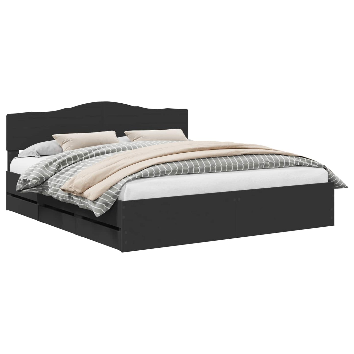 vidaXL Bed Frame with Drawer Black 200 x 200 cm Engineer Wood