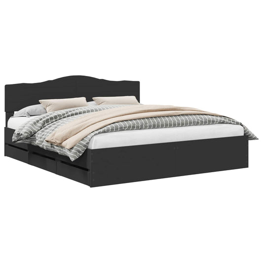 vidaXL Bed Frame with Drawer Black 200 x 200 cm Engineer Wood