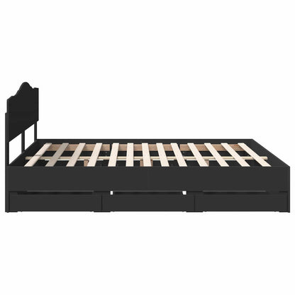 vidaXL Bed Frame with Drawer Black 200 x 200 cm Engineer Wood