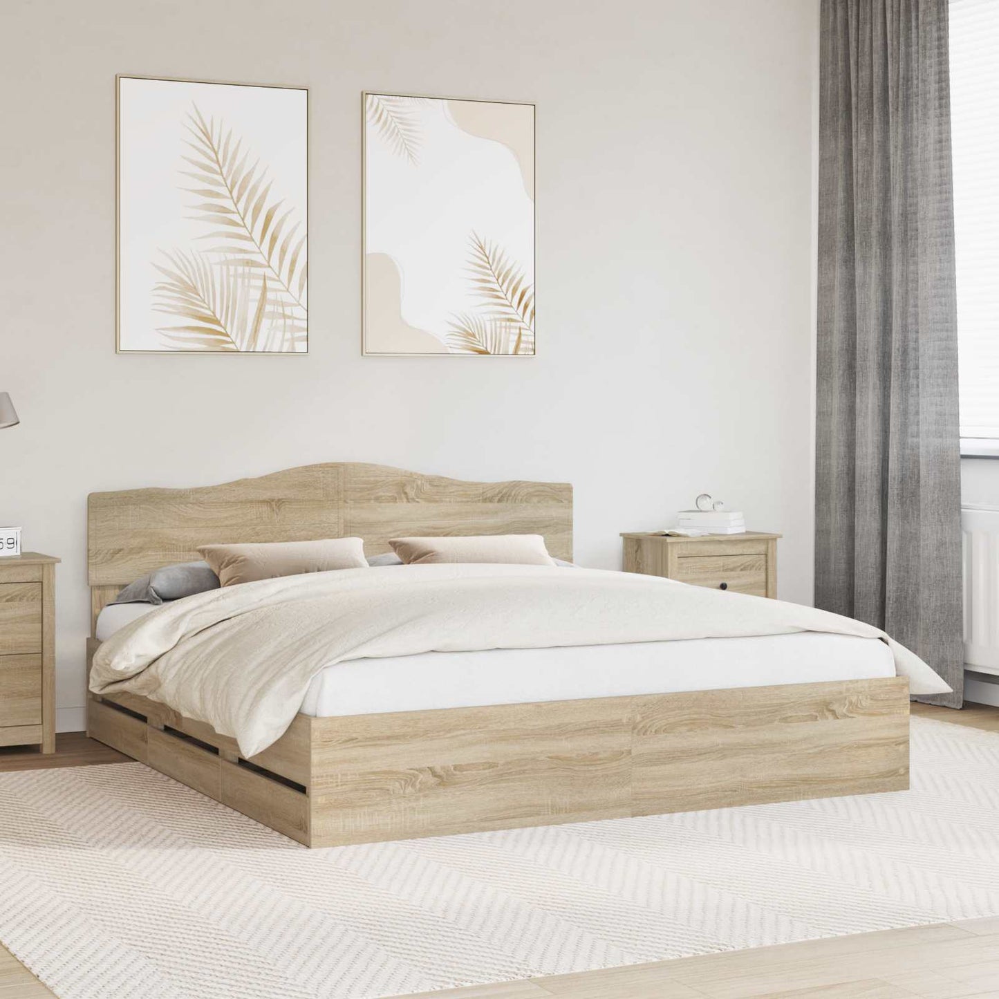 vidaXL Bed Frame with Drawer Sonoma Oak 200 x 200 cm Engineer Wood