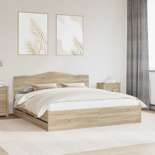 vidaXL Bed Frame with Drawer Sonoma Oak 200 x 200 cm Engineer Wood