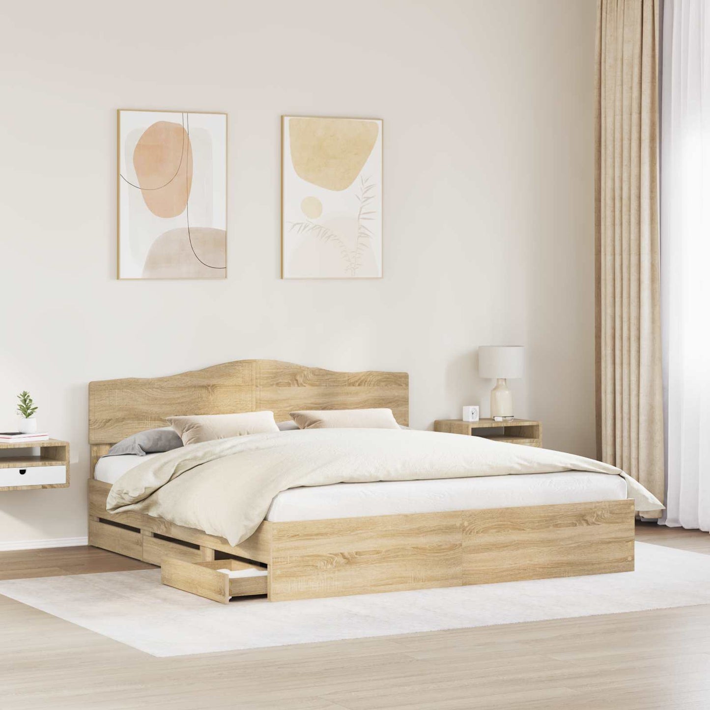 vidaXL Bed Frame with Drawer Sonoma Oak 200 x 200 cm Engineer Wood