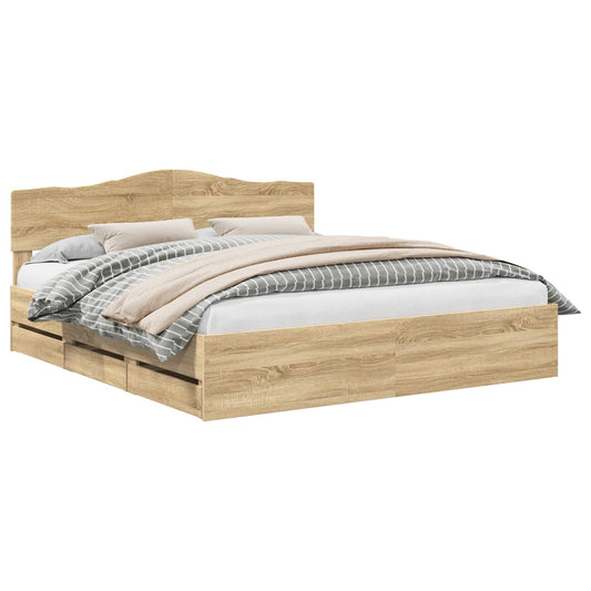vidaXL Bed Frame with Drawer Sonoma Oak 200 x 200 cm Engineer Wood