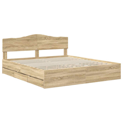vidaXL Bed Frame with Drawer Sonoma Oak 200 x 200 cm Engineer Wood