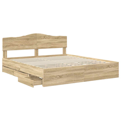 vidaXL Bed Frame with Drawer Sonoma Oak 200 x 200 cm Engineer Wood